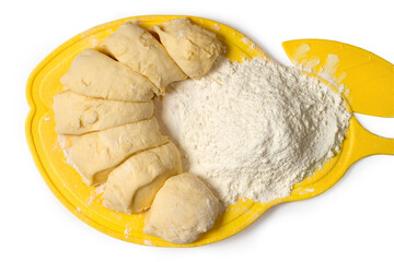 Homemade dough and flour for baking.