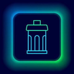 Glowing neon line Trash can icon isolated on black background. Garbage bin sign. Recycle basket icon. Office trash icon. Colorful outline concept. Vector