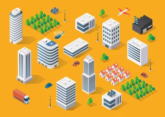 Fotobehang Isometric building cityscape in flat style © siraanamwong