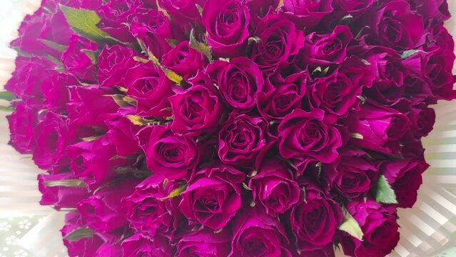 Huge bouquet of pink roses. Floristic composition.