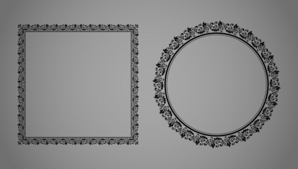 Set of decorative frames Elegant vector element for design in Eastern style, place for text. Floral black and gray borders. Lace illustration for invitations and greeting cards