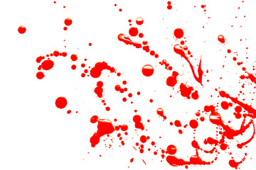Drops of red paint on a white background.