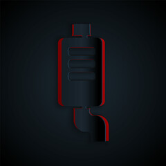 Paper cut Car muffler icon isolated on black background. Exhaust pipe. Paper art style. Vector