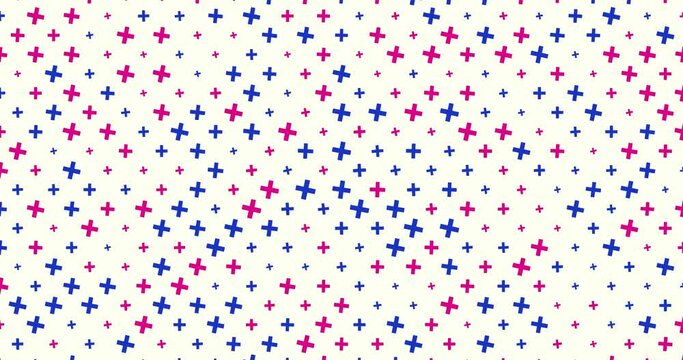 Abstract geometric pattern background. Bright colors cross plus animation in blue and coral red