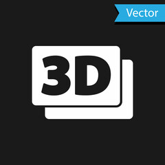 White 3D word icon isolated on black background. Vector