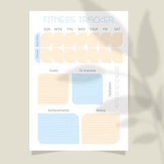 Page organizer, fitness tracker. Paper sheet for printing