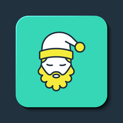 Filled outline Santa Claus hat and beard icon isolated on blue background. Merry Christmas and Happy New Year. Turquoise square button. Vector