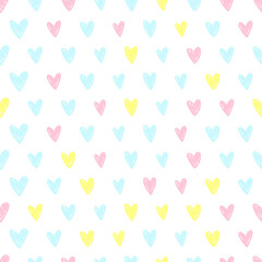 Vector seamless pattern with colorful hand drawn hearts on white background. Seamless pattern with hearts