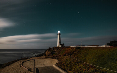 A windy moonlit night at Pigeon Point Lighthouse,  Pescadero, California