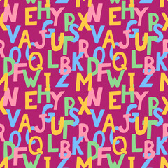 english alphabet kids seamless pattern hand drawn. vector. letters, written, font, numbers.