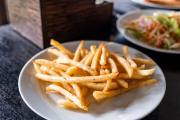 french fries and salad