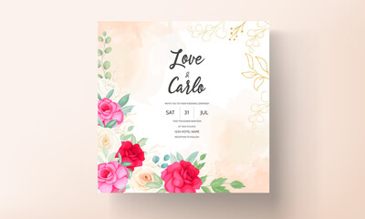 wedding invitation template with beautiful romantic roses set