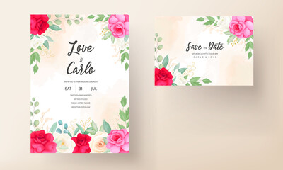wedding invitation template with beautiful romantic roses set