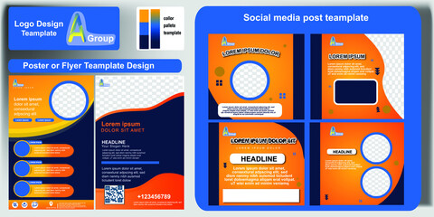 Naklejka premium Complete social media logo poster and teamplate design with color palette for corporate branding