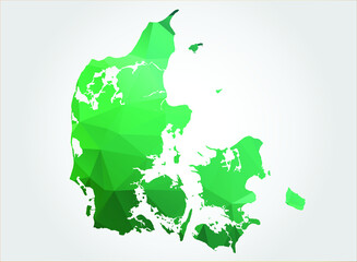Denmark Map Green Color on white background polygonal	