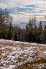 Winter view of the Tatra Mountains from Magurka Hill, Beskid Slaski Mountains