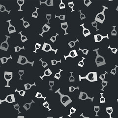 Grey Wine glass icon isolated seamless pattern on black background. Wineglass sign. Vector