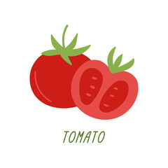 Tomato on a white background. Vector flat illustration with red vegetables. Organic plant food