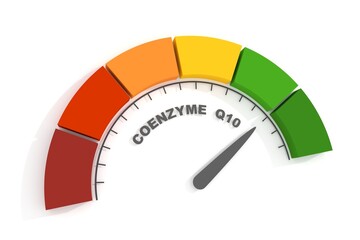 Coenzyme Q10 measuring process. Scale with arrow. 3D render