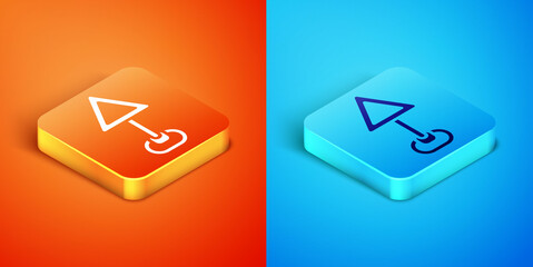 Isometric Triangle warning blank icon isolated on orange and blue background. Traffic rules and safe driving. Vector