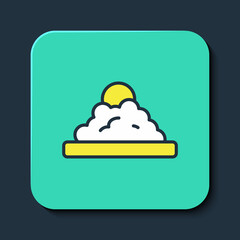 Filled outline Rice in a bowl icon isolated on blue background. Traditional Asian food. Turquoise square button. Vector