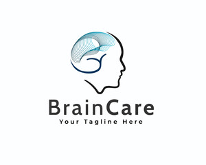 head human brain face line art logo template illustration
