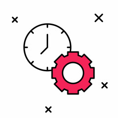Filled outline Time management icon isolated on white background. Clock and gear sign. Productivity symbol. Vector