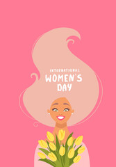 happy girl with yellow tulips