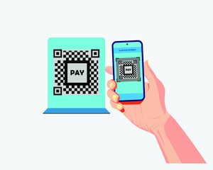 barcode payment with qr code on phone symbol and sign for illustratiion in cartoon format
