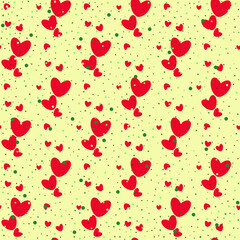 seamless pattern with red hearts and colorful dots 