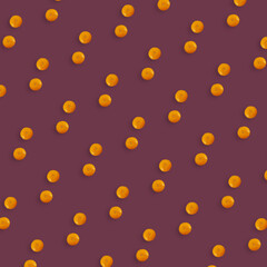 Colorful fruit pattern of fresh orange on burgundy background. Top view. Flat lay. Pop art design