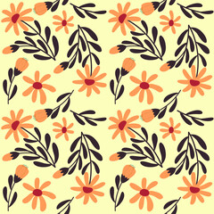 seamless pattern with flowers twigs and buds pastel palette