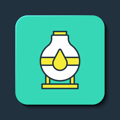 Filled outline Oil tank storage icon isolated on blue background. Vessel tank for oil and gas industrial. Oil tank technology station. Turquoise square button. Vector