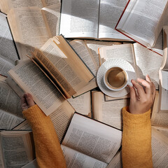 cup of coffee and books
