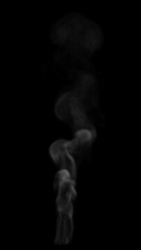 Tall and Thin Wisp of White Smoke with very Low Density going up Slowly on a Black Background