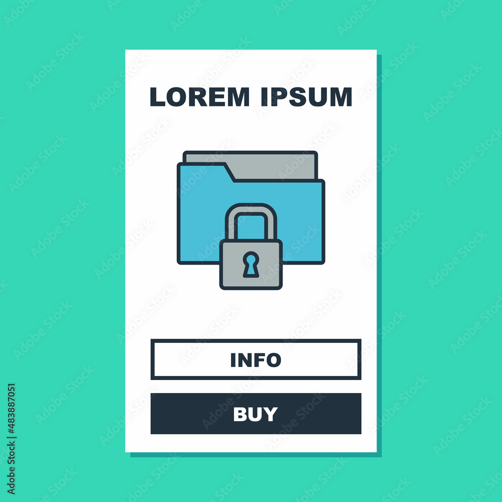Poster filled outline folder and lock icon isolated on turquoise background. closed folder and padlock. sec