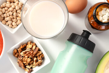 Concept of sports nutrition on white background