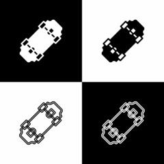 Set Skateboard icon isolated on black and white background. Extreme sport. Sport equipment. Vector