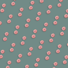 Colorful pattern of pink glazed donuts isolated on grey background. Doughnuts. Top view. Flat lay
