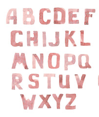 English alphabet watercolor hand painted font - red letters