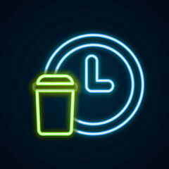 Glowing neon line Round the clock delivery icon isolated on black background. Colorful outline concept. Vector