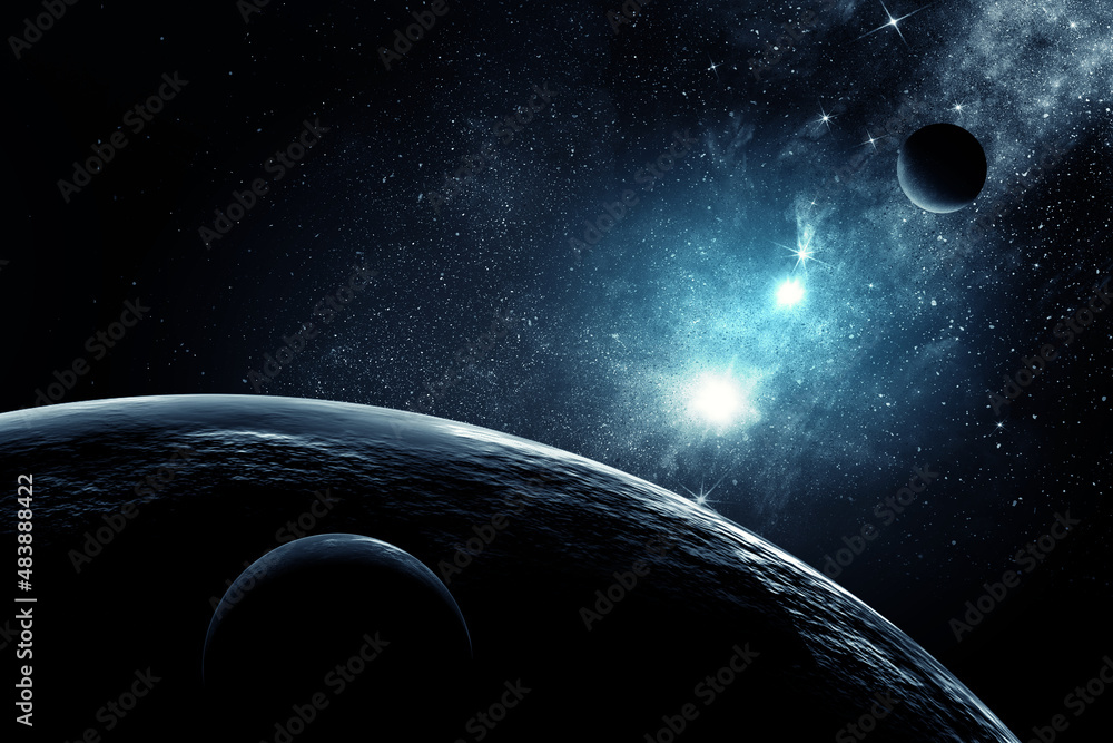 Poster image of outer space. . mixed media