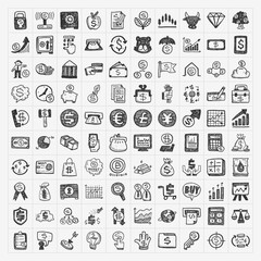 doodle financial icons set