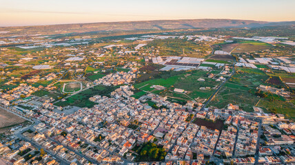 Fototapeta premium Aerial View of Donnalucata at Dawn, Scicli, Ragusa, Sicily, Italy, Europe