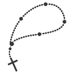 Rosary beads silhouette. Prayer jewelry for meditation. Catholic chaplet with a cross. Religion symbol. Vector illustration. - obrazy, fototapety, plakaty
