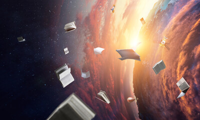 Image of flying books . Mixed media