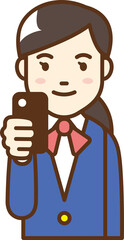 Illustration of a woman in uniform holding a smartphone.