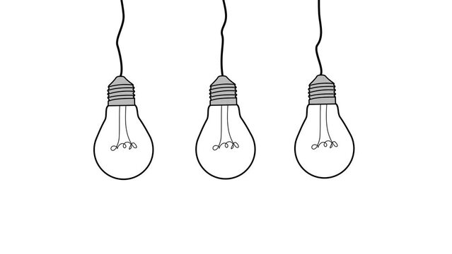light bulb ideas. light bulbs light up. waiting for download. 4K video illustration. 