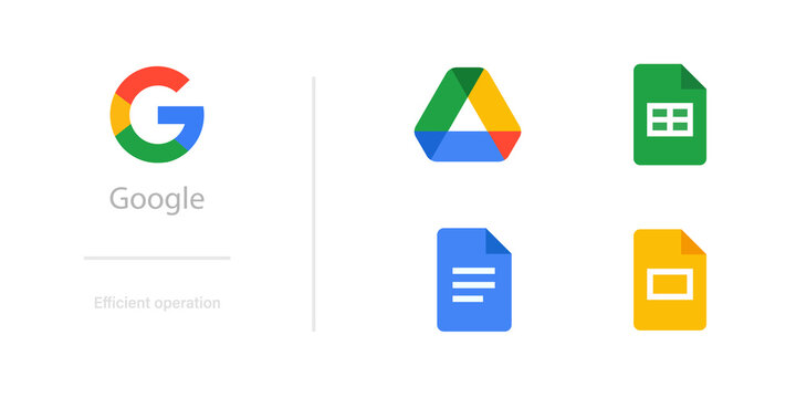 Google product icon set. Google Drive, Sheets, Silder and Docd. Vector. Zaporizhzhia, Ukraine - December 8, 2021