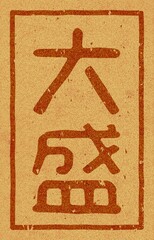 コルク材に焼印された「大盛」の文字素材